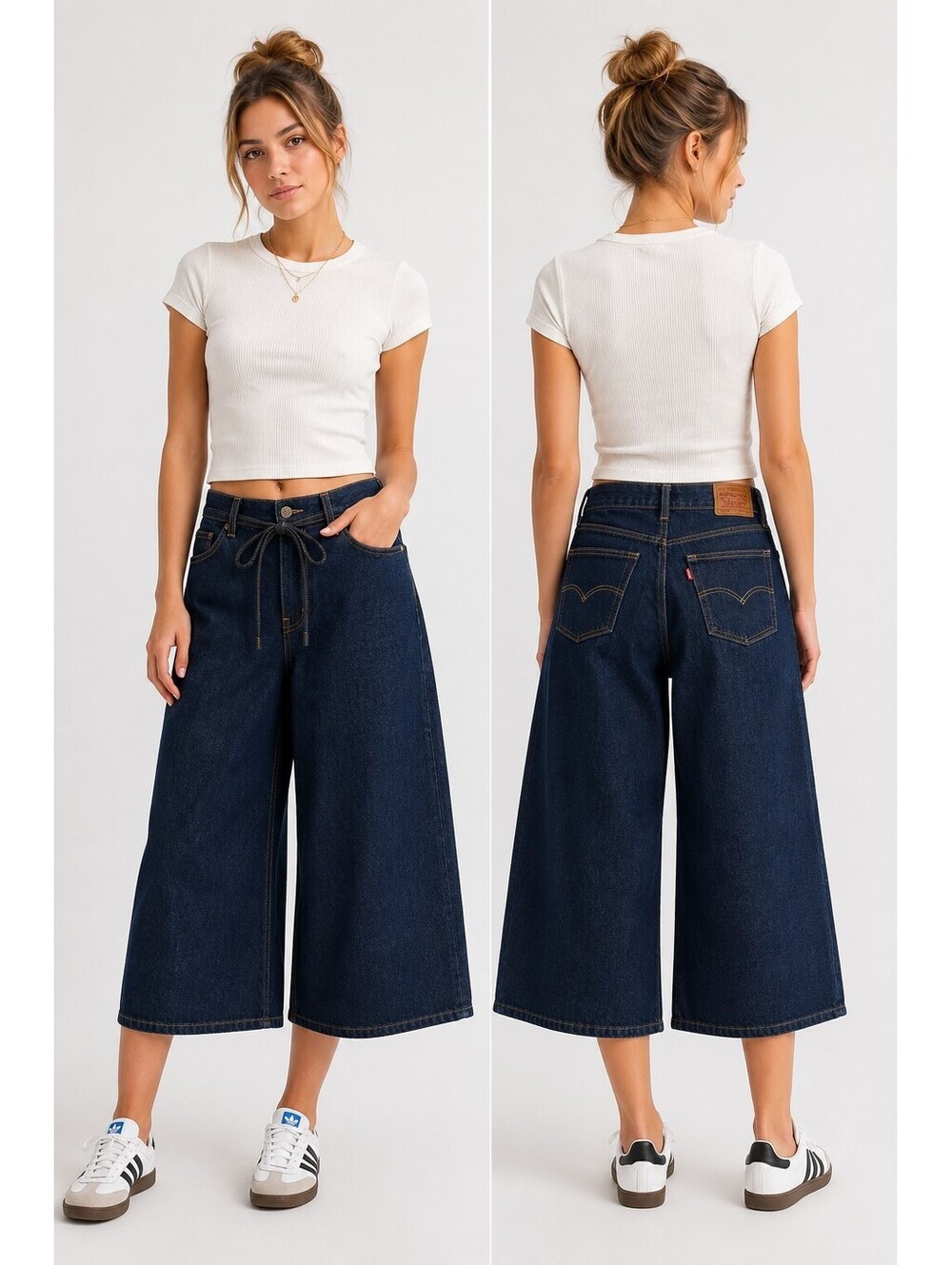 Levi's Premium XL Culotte Jeans Woman's 30 Denim Dark Wash Wide Leg Cropped